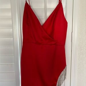 Red Dress with Fringe  diamonds Detail